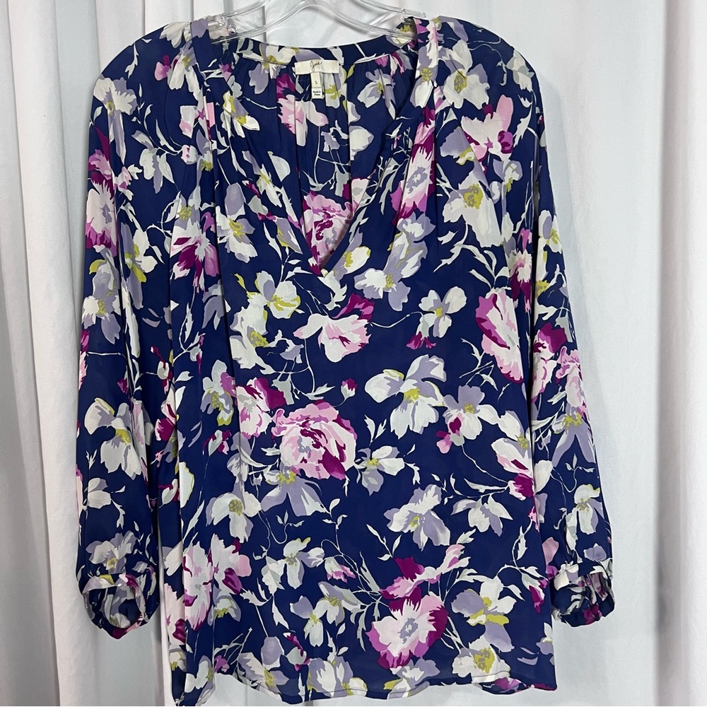 Joie Floral V-Neck Silk Blouse